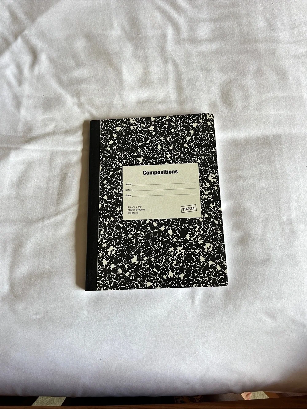 Staples Black Marble Composition Notebook Wide Ruled 100 Sheets 9.75x7.5 In